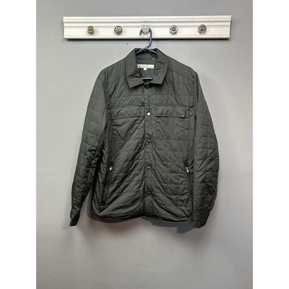 Kenneth Cole New York Jacket Womens Medium Gray Quilted Shirt Coat‎ Zip Pockets